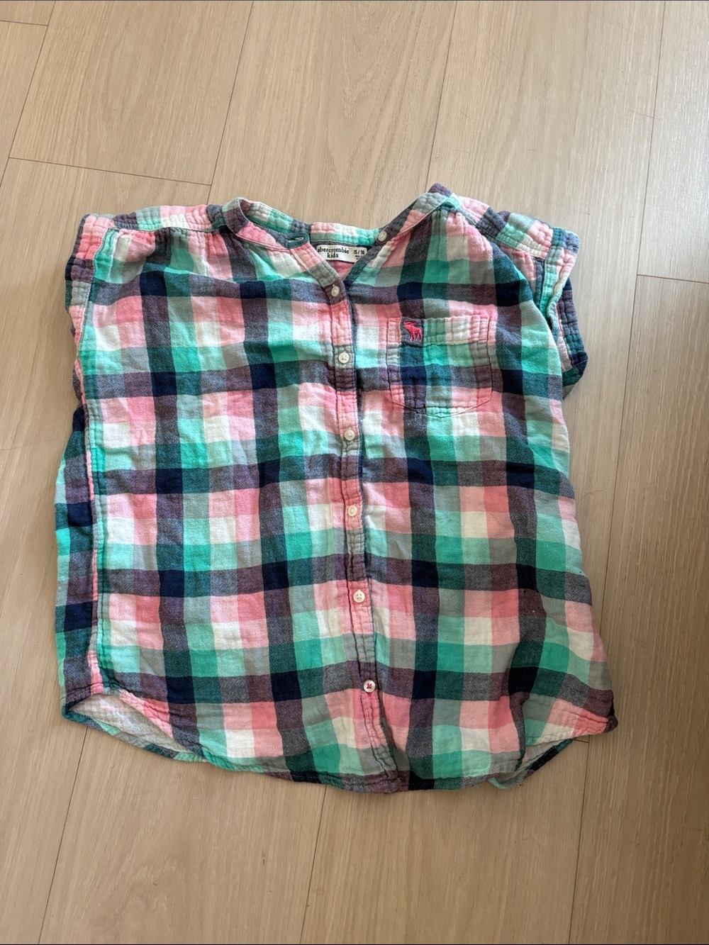 Abercrombie & Fitch Girls Plaid Button-Up Top - Pink, Aqua & Navy